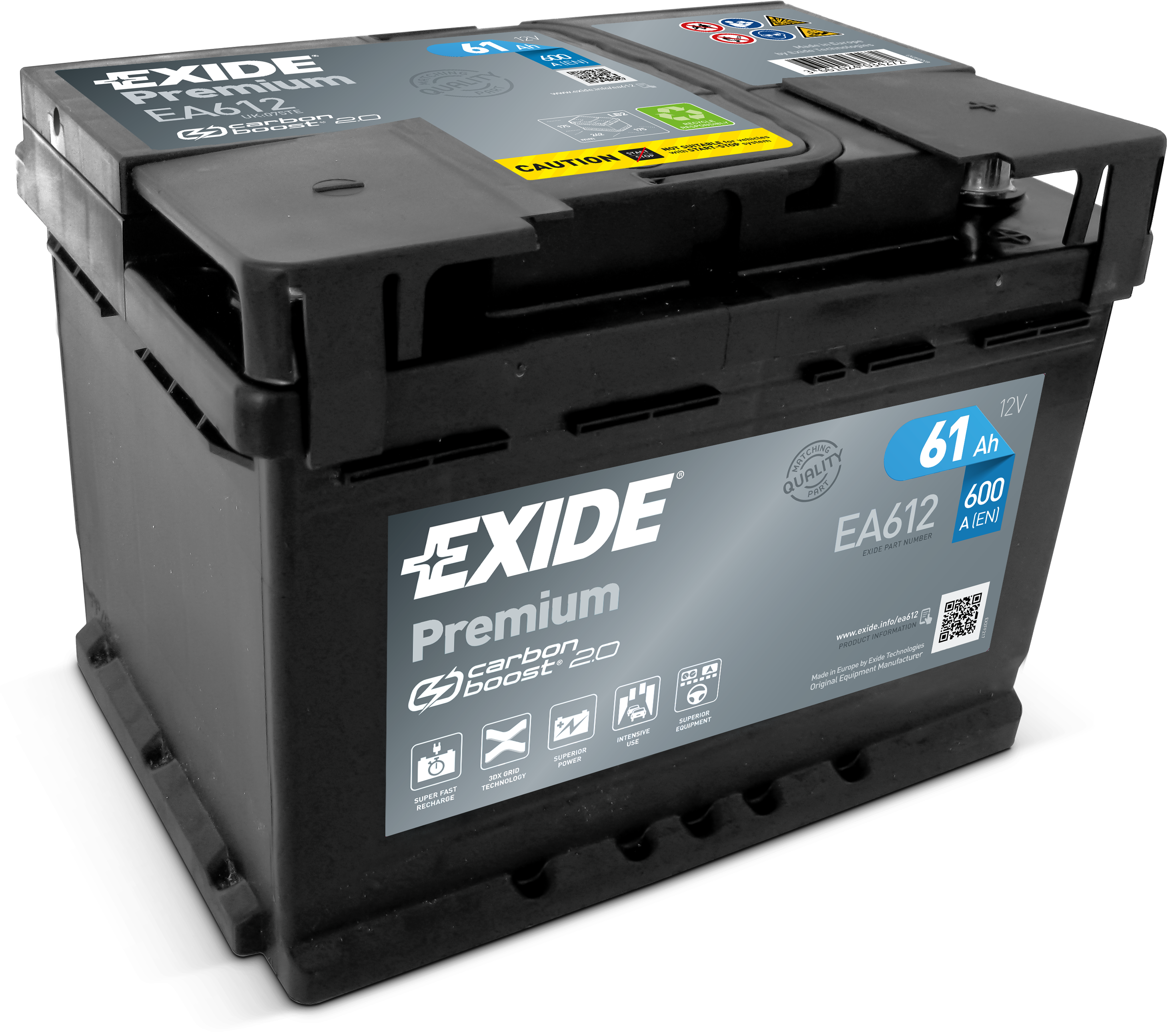 EXIDE EA612 PREMIUM 61Ah Carbon Boost
