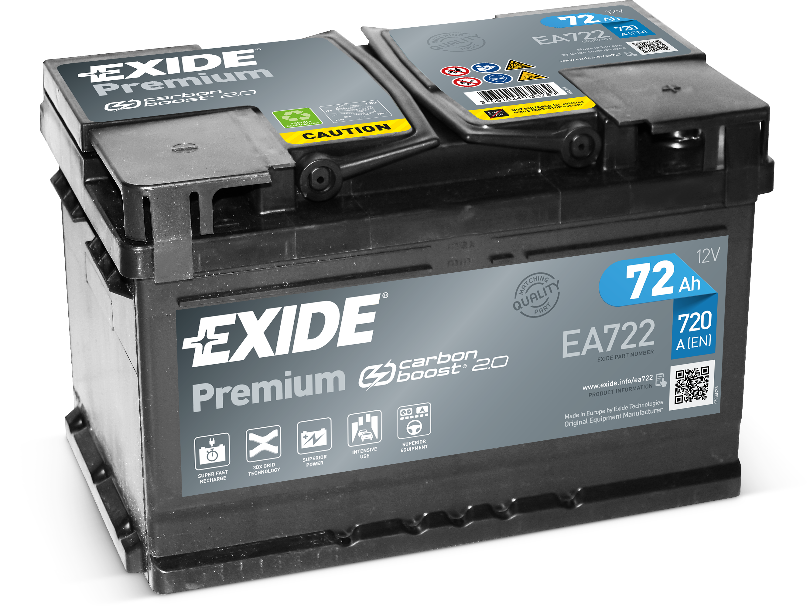 EXIDE EA722 PREMIUM 72Ah Carbon Boost