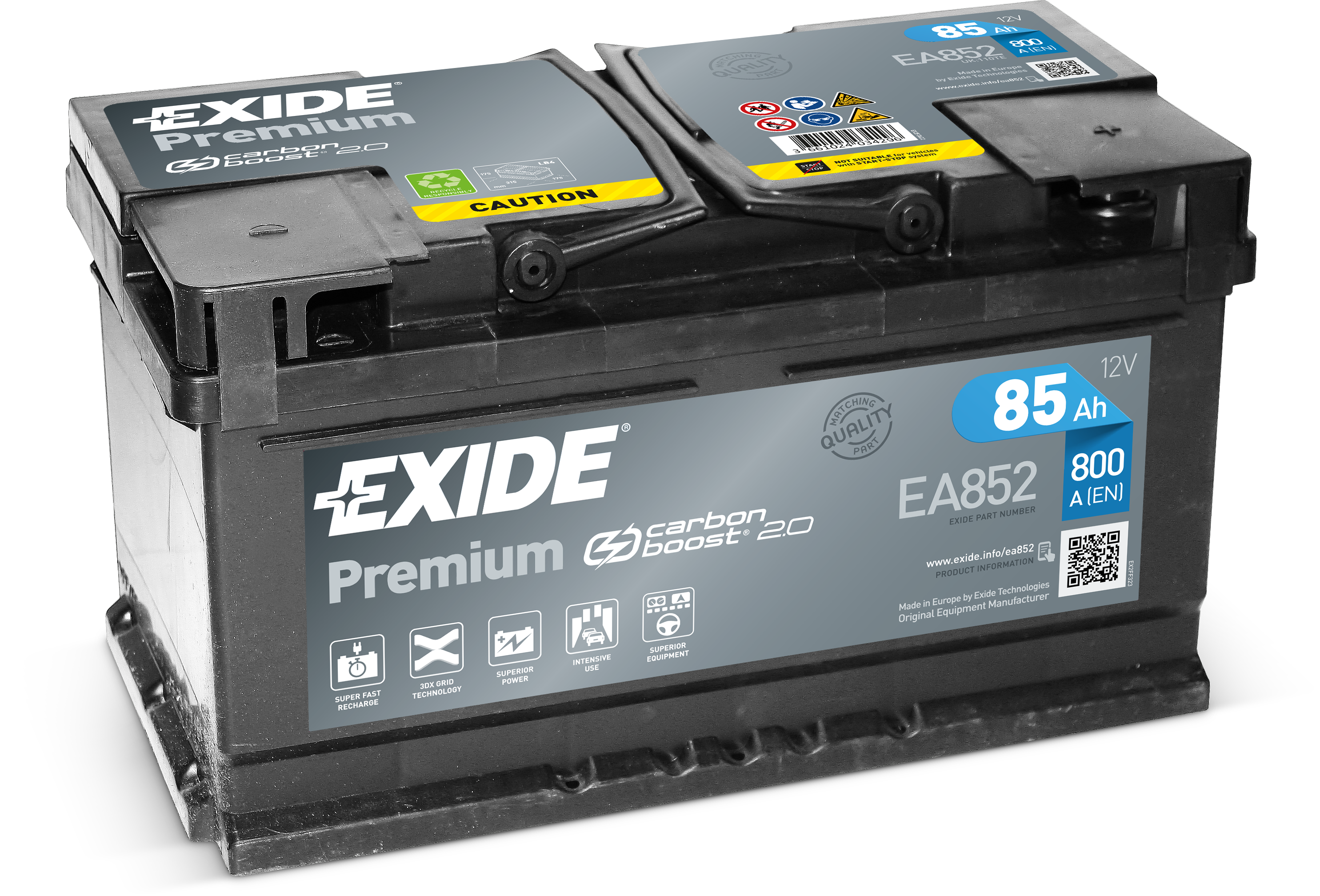EXIDE EA852 PREMIUM 85Ah Carbon Boost