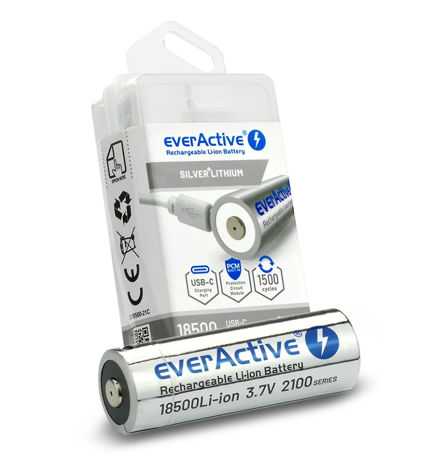 Li-Ion aku everActive 18500 3,6V 2100mAh laetav microUSB + kaabel